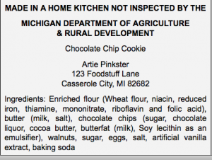 Cottage Law Food Label