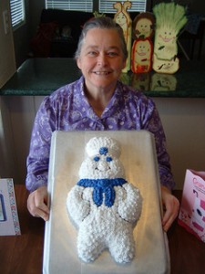 Grandma holding a cake